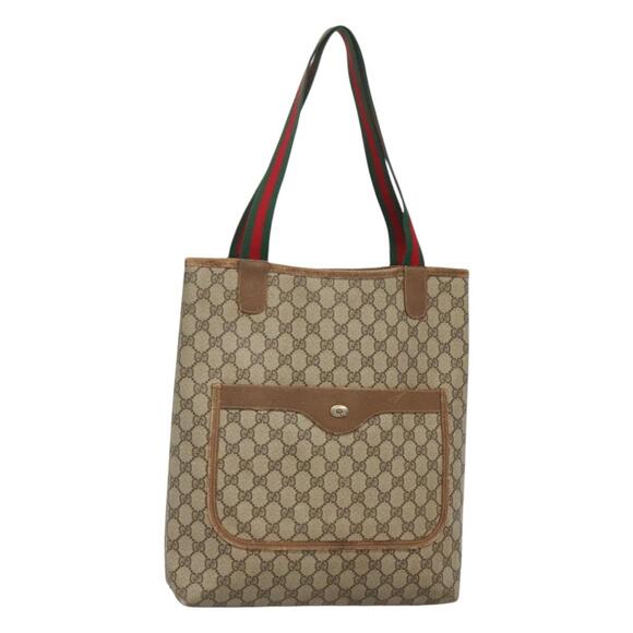 GUCCI GG Supreme Web Sherry Line Tote Bag Pvc Beige 120 02 003 - Picture 1 of 16